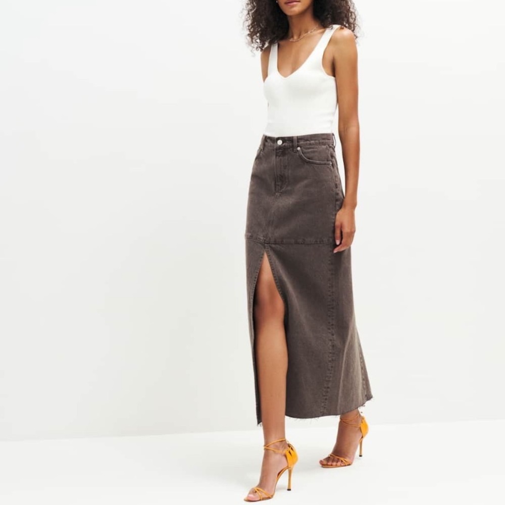 NWT Reformation Tazz Maxi Denim Skirt In Vintage Espresso size 29